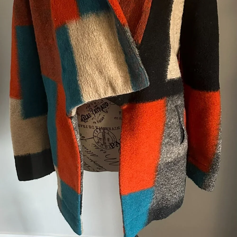 LUII BY ANTHROPOLOGIE - WOOL CAPE COAT (COLOR BLOCK DRAPING) SIZE S - Picture 5 of 8